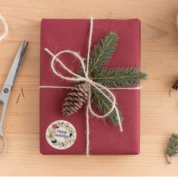 1000 wafer Christmas wreath Happy Holidays sticker - Picture 2 of 7